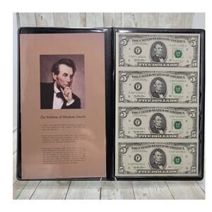 1995 $5 Federal Reserve Notes  Uncut Sheet of 4 High Serial Number F 99713886 A
